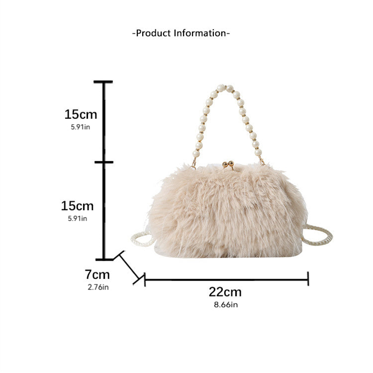 Evening Bag Pearl Chain Trendy Long Tassel Plush Shoulder Bag Large Capacity Tote Wedding Handbag