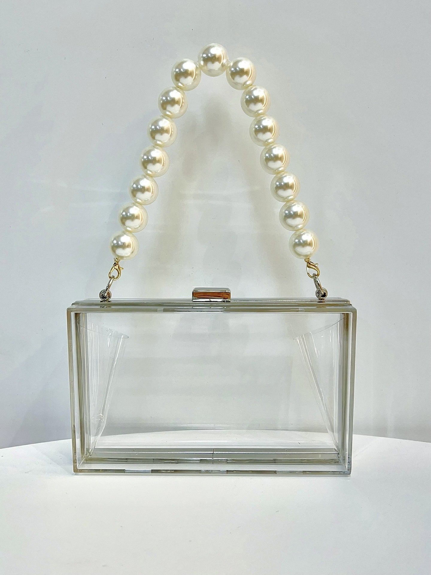 Women Clear Purse Acrylic Box Clutch Handbag, Small Transparent Crossbody Evening Bag Stadium Approved Gold Chain Strap