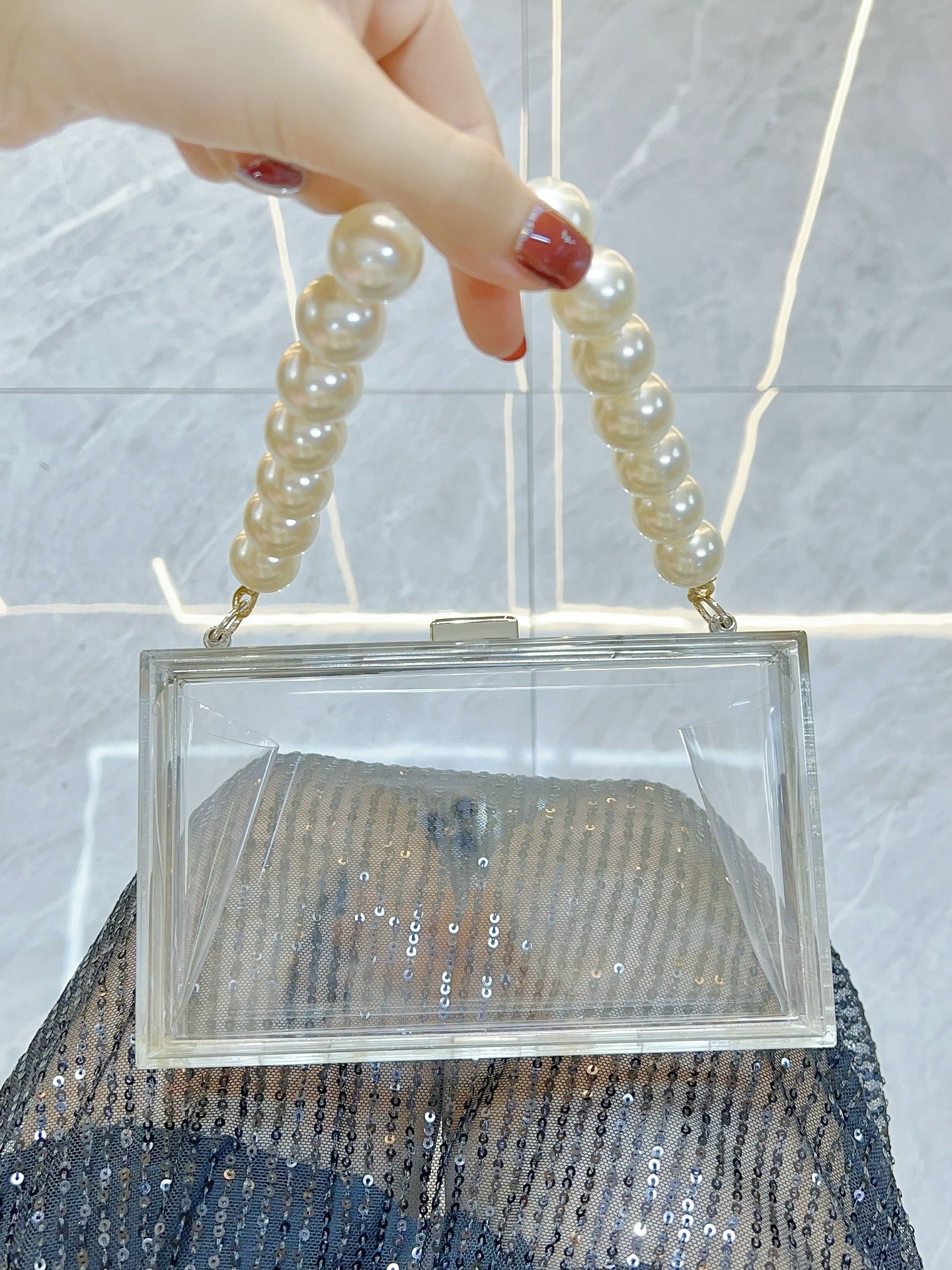Women Clear Purse Acrylic Box Clutch Handbag, Small Transparent Crossbody Evening Bag Stadium Approved Gold Chain Strap