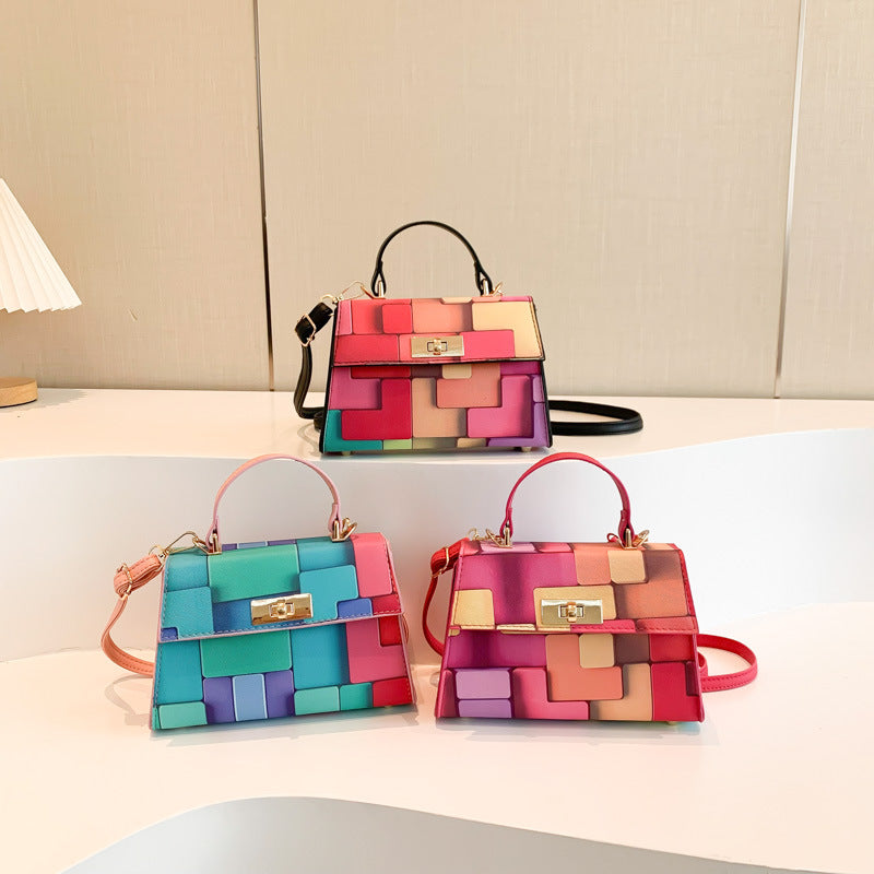 Geometric color blocked handbag, simple and fashionable single shoulder crossbody bag, is an exquisite gift for Thanksgiving, Christmas, New Year, Valentine's Day, Mother's Day or any other holiday or commemorative day
