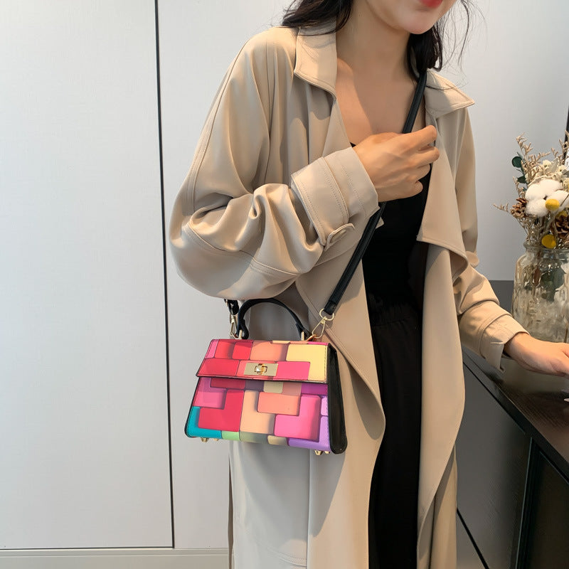 Geometric color blocked handbag, simple and fashionable single shoulder crossbody bag, is an exquisite gift for Thanksgiving, Christmas, New Year, Valentine's Day, Mother's Day or any other holiday or commemorative day