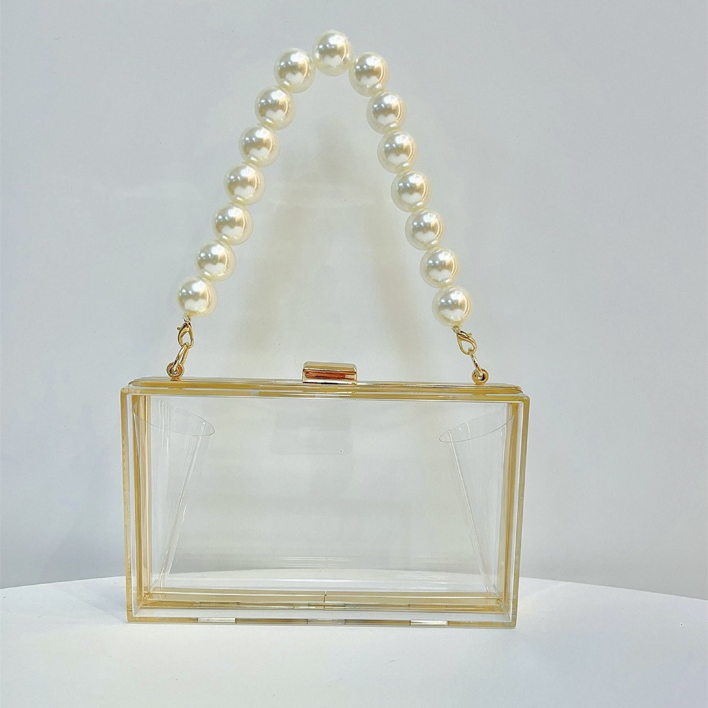 Women Clear Purse Acrylic Box Clutch Handbag, Small Transparent Crossbody Evening Bag Stadium Approved Gold Chain Strap