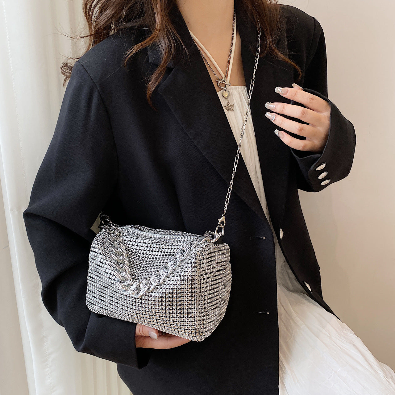 Glitter Shoulder Bag for Women Clutch Bag Underarm Bag Rhinestone Crossbody Bag Evening Bag for Wedding Party Club