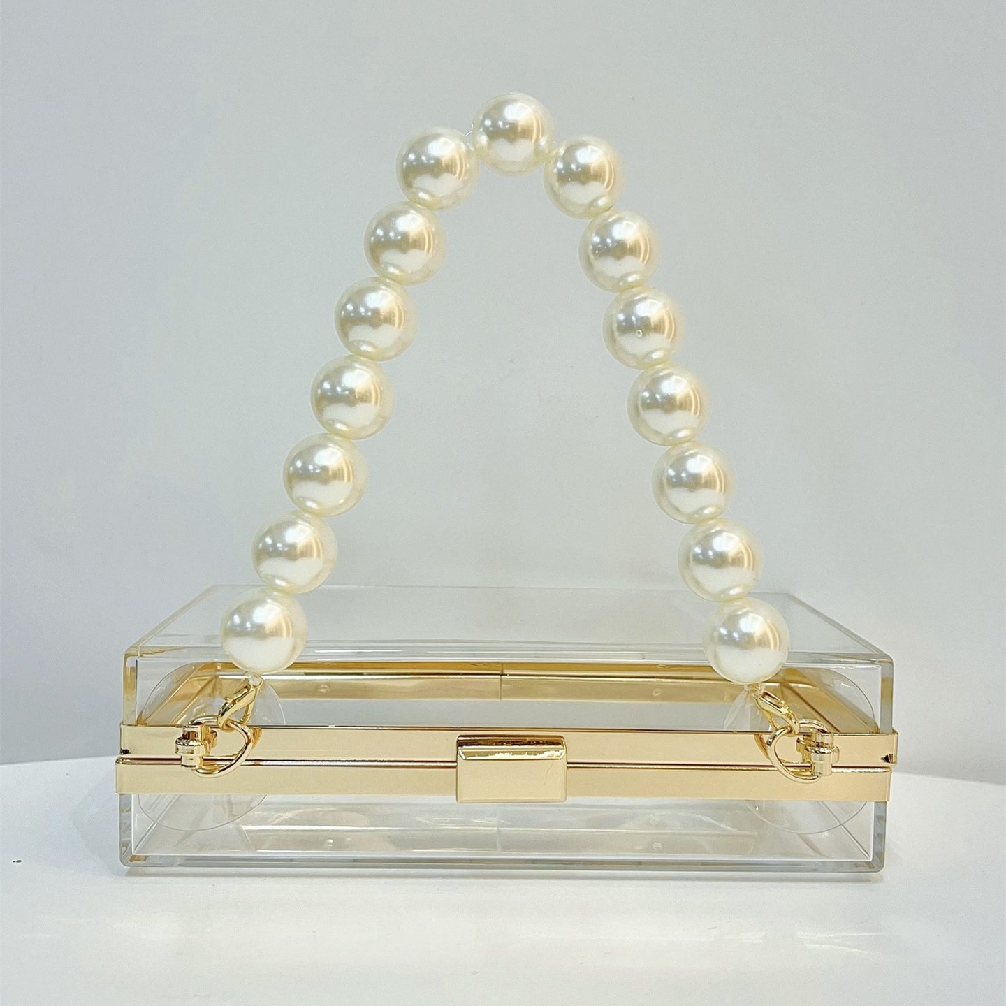 Women Clear Purse Acrylic Box Clutch Handbag, Small Transparent Crossbody Evening Bag Stadium Approved Gold Chain Strap