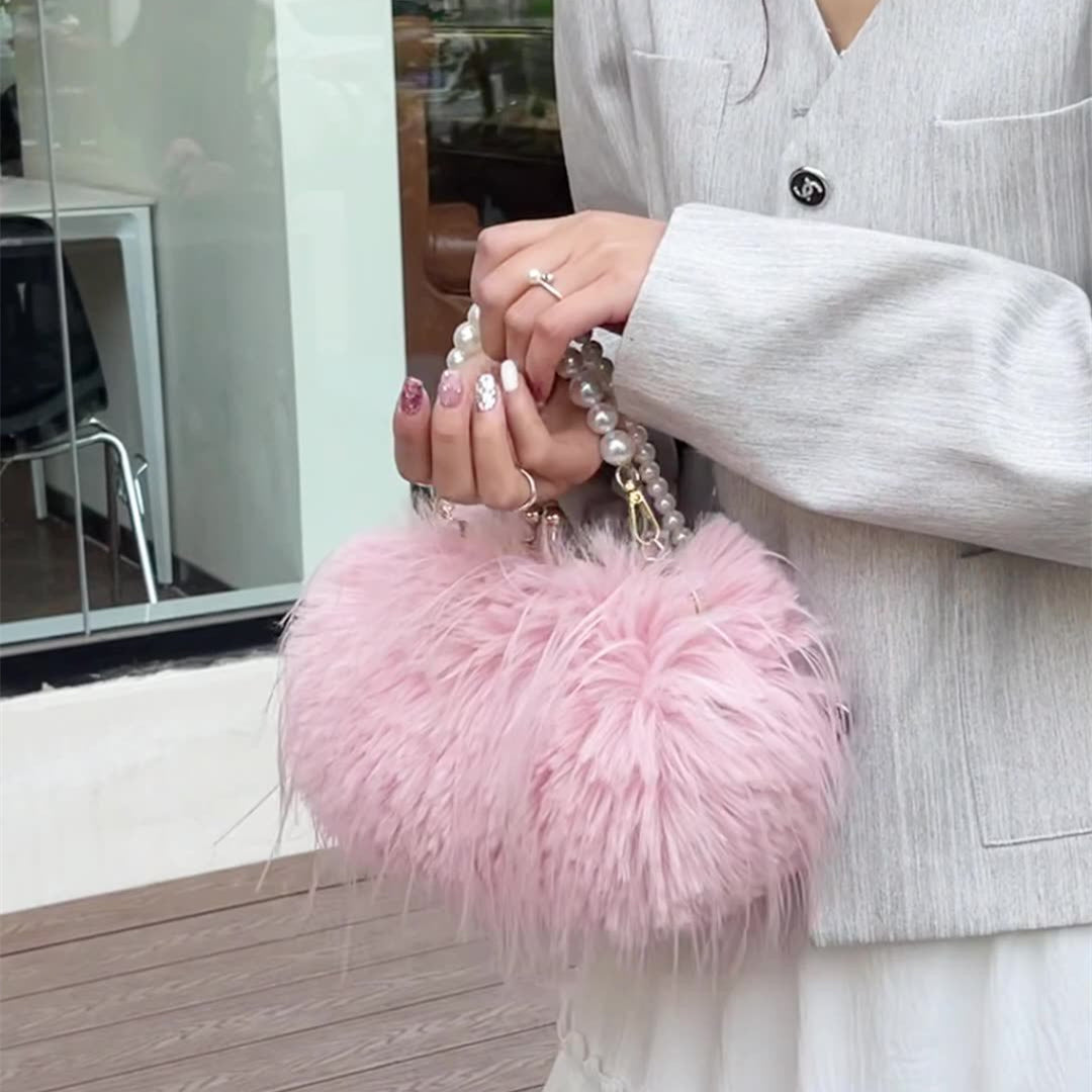 Evening Bag Pearl Chain Trendy Long Tassel Plush Shoulder Bag Large Capacity Tote Wedding Handbag