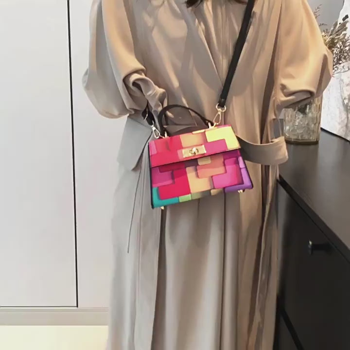 Geometric color blocked handbag, simple and fashionable single shoulder crossbody bag, is an exquisite gift for Thanksgiving, Christmas, New Year, Valentine's Day, Mother's Day or any other holiday or commemorative day